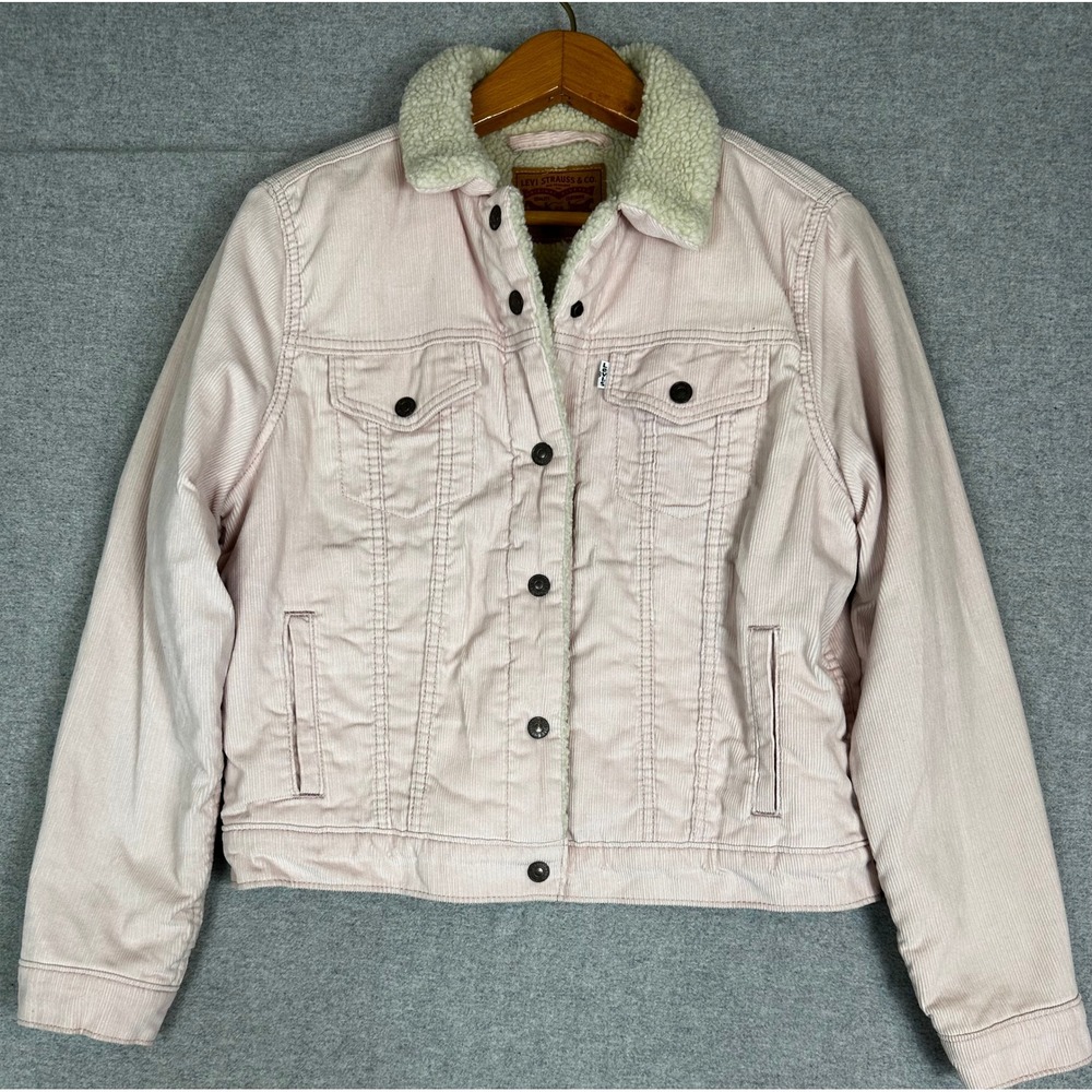 Levis Corduroy Sherpa Jacket Womens Large Pink Trucker Faux Fur Liner